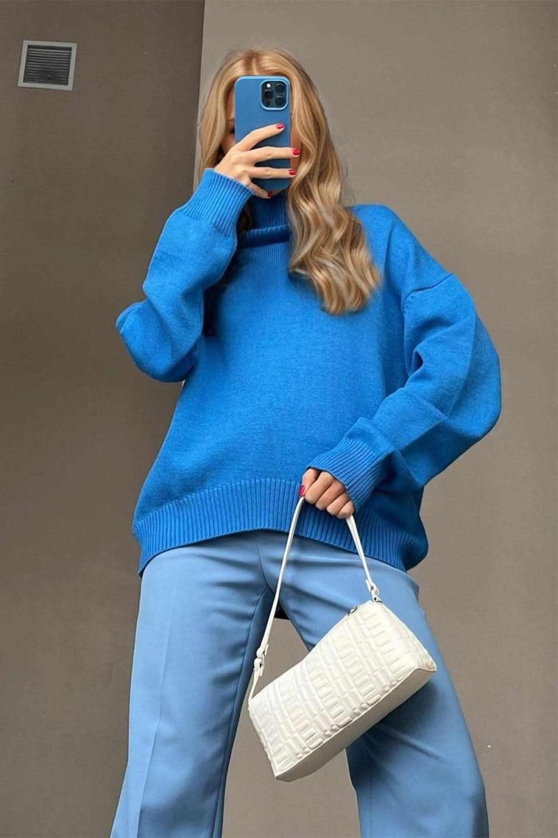 Basic Bae Turtleneck Dropped Shoulder Long Sleeve Sweater - Love Salve